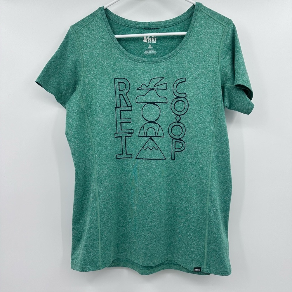 REI T Shirt Women Medium Green ShortSleeve Tee Top Outdoor Stretch Hiking Active